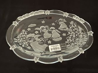 Frosted glass holiday oval platter made by Mikasa. 9.25” X 7”