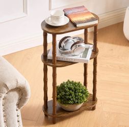 Narrow Side Table with Storage, 3-Tier End Table Skinny Nightstand for Bedroom,