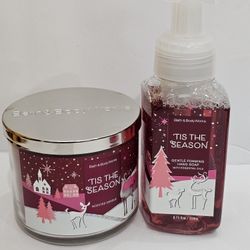 New Bath And Body Works TIS THE SEASON 3wick candle and foaming hand soap