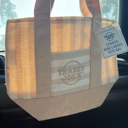 brown striped mini canvas tote bag