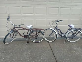 Schwinn 7 speed beach cruiser bicycles. His/hers