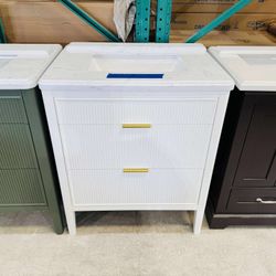 30 in. Single Sink Solid Wood White Bath Vanity with White Top $529 