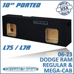 black 10" dual ported solobaric sub box, fits 06-26 dodge ram regular and mega cab