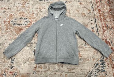 Nike Kids Youth Large Gray Full Zip Hoodie – White Swoosh Logo