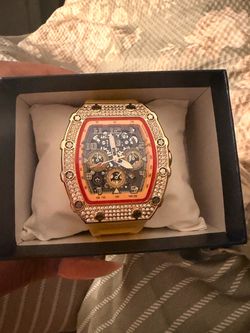 Men’s Luxury Tonneau Chronograph Watch Moissanite Iced Out Stainless Steel Japan Movement