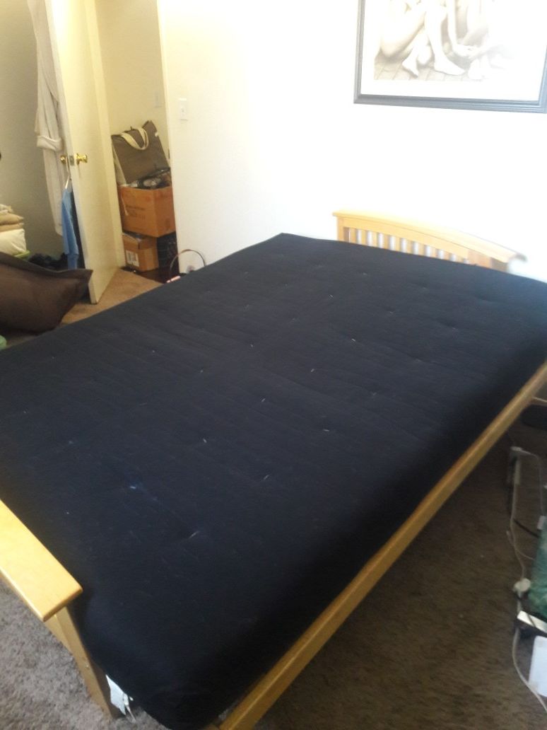 Awesome Queen Mattress w 2" covered foam topper! Pictured w Futon (not for sale)