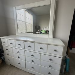 Wood White Dresser with Mirror for sale