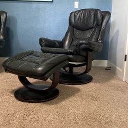Black Leather Recliner and Ottoman 