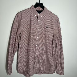 Fred Perry Oxford Gingham Button Down Shirt Men Large Red Blue 100% Cotton M7295
