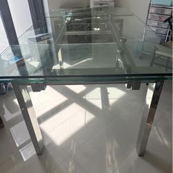 glass & silver 6 seat dining table