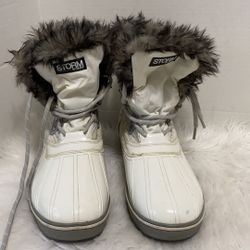 Storm By Cougar Women's Waterproof Fur Collar Boots Calf Knee White Size 10