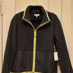 P.J. Salvage Sherpa-like Jacket  Size M - charcoal gray/yellow 