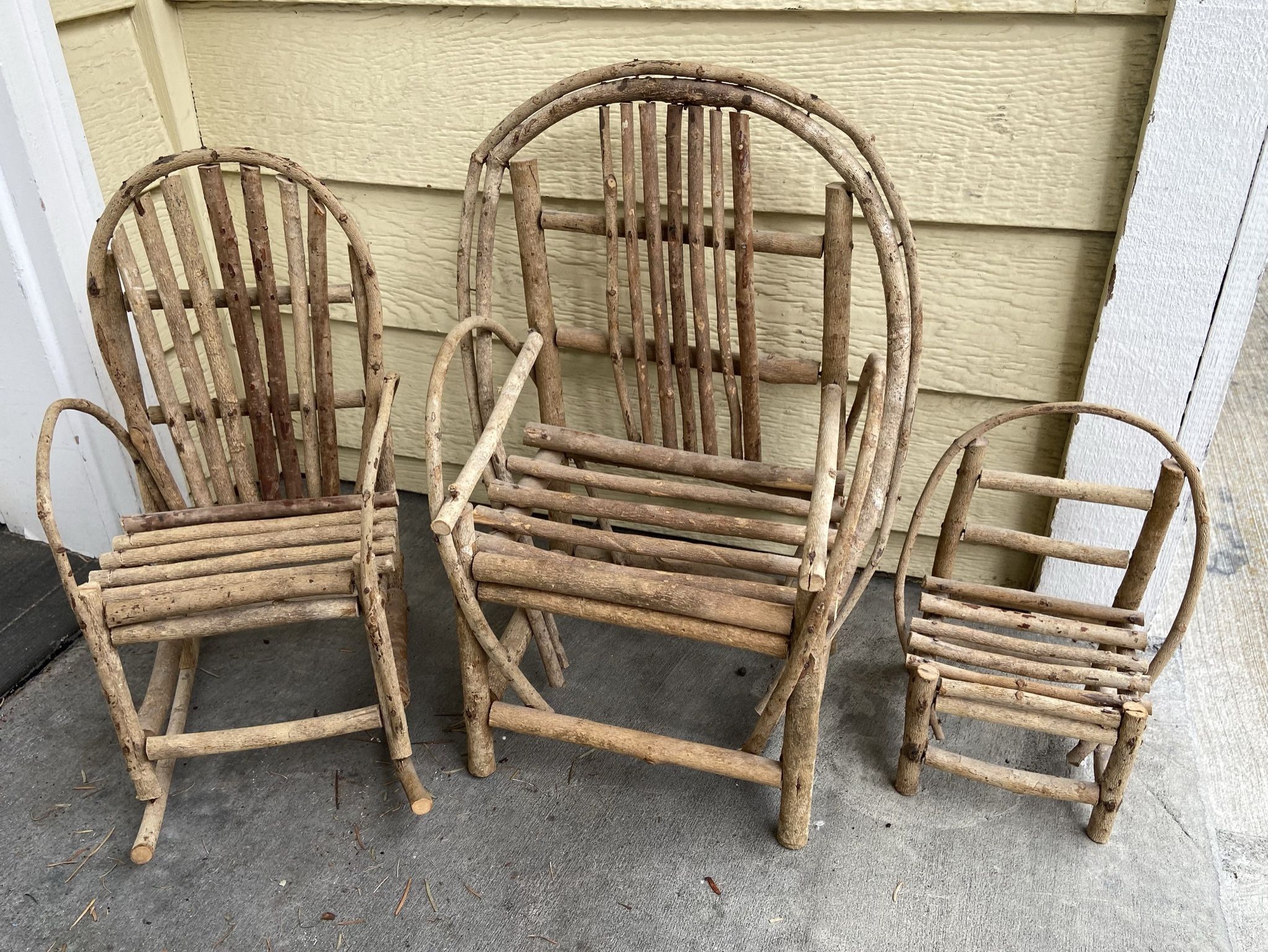 Set Of 3 Doll Chairs - Made With Twigs/Branches
