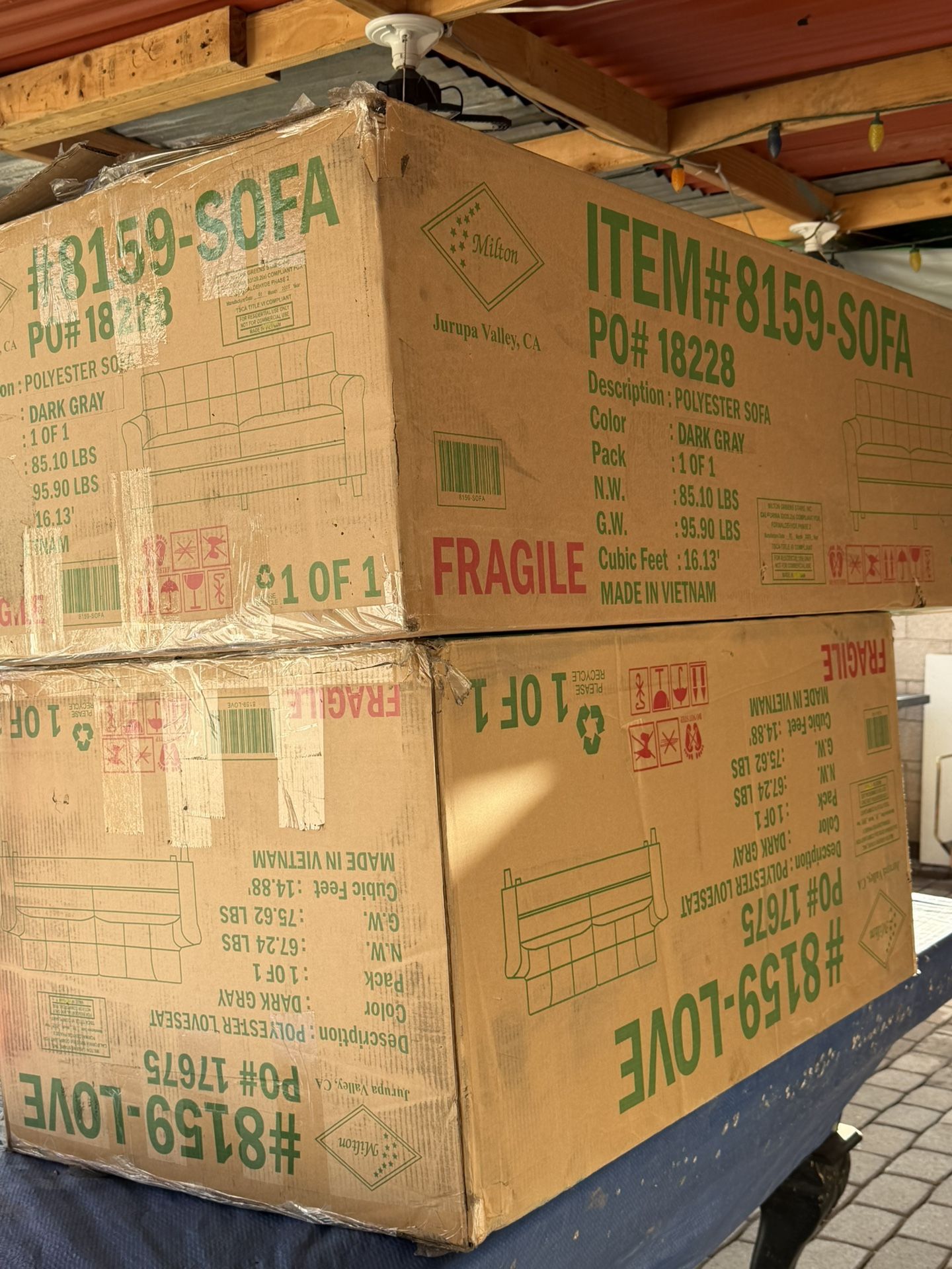 2PC DARK GRAY Polyester Tufted Back Sofa SET