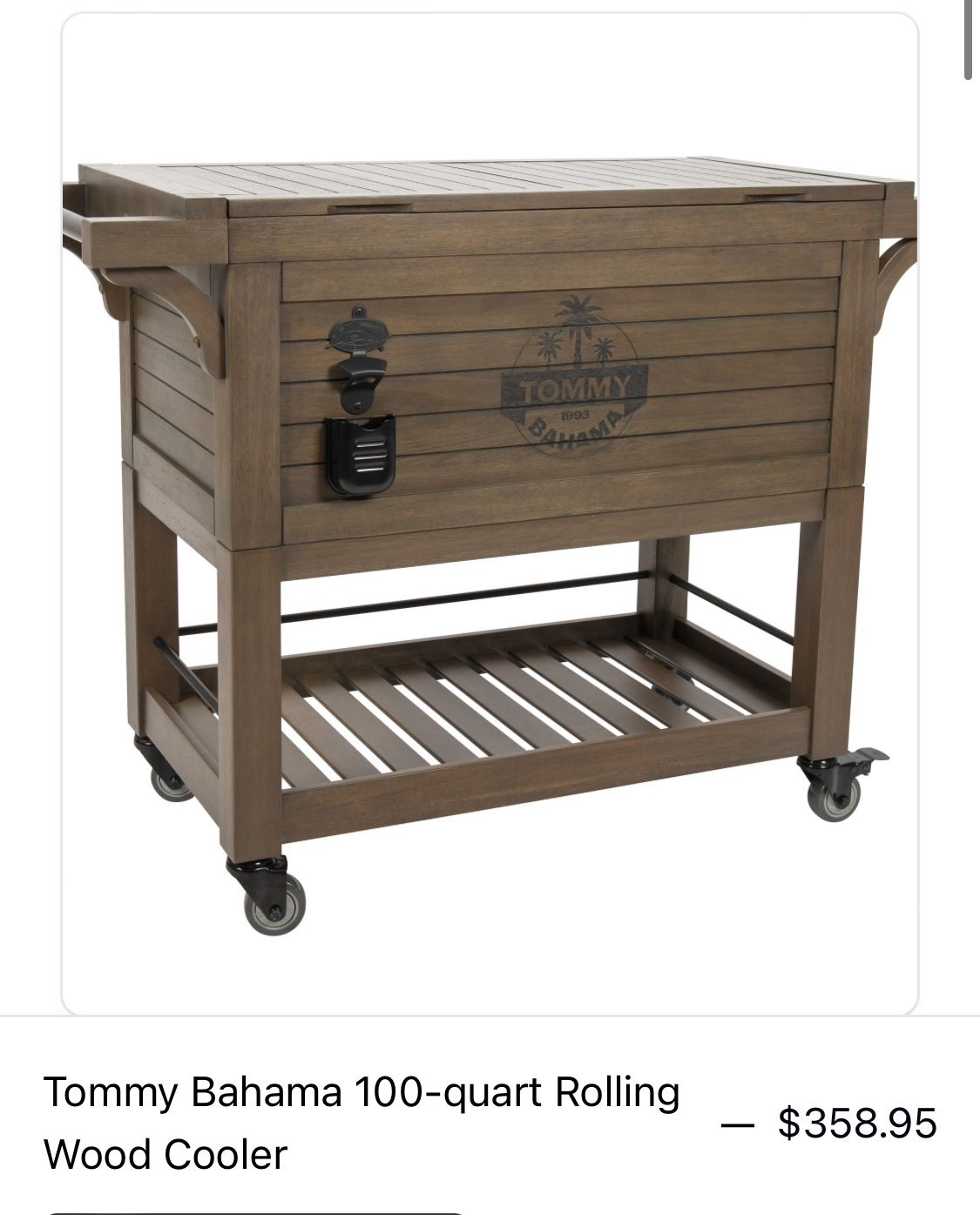 Tommy Bahama 100-quart Rolling Wood Cooler