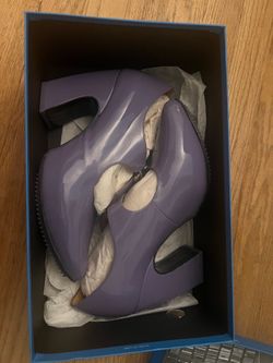 ohn Fluevog Mille Miglia Purple Patent Chunky Heels - Size 9