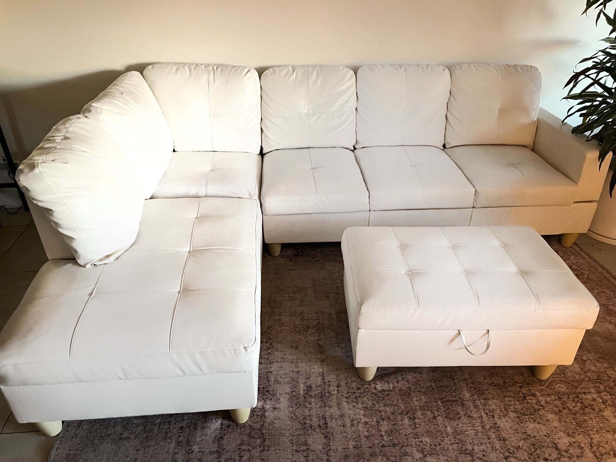 3 piece Left-Facing Sectional Sofa (Like New) + Ottoman with Storage