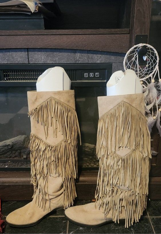 Sam Edelman Riding Boots Pendra Tall Fringe Leather Suede Tan