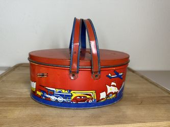 Ohio Art Transportation Lunch Pail Box w Insert #49 Tin Lithograph 1930s Vintage