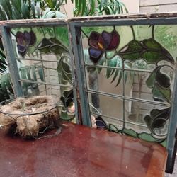 Antique Stain Glass Windows (Sold As Pair)