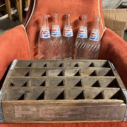 Vintage Pepsi Crate And Bottles