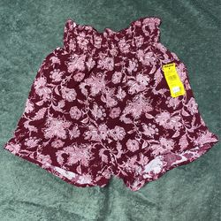 red and white floral high rise shorts