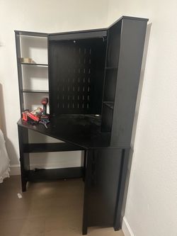 35"× 35" - Pentagonal black  Corner Computer Desk With Power Outlets, wayfair