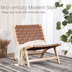 Midcentury Modern Accent Chair, Woven Leather