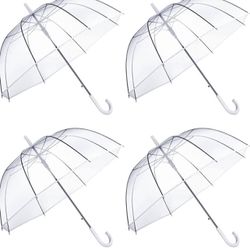 Weewooday 14 Pieces Clear Wedding Umbrella Automatic Open Rounded Umbrella Windproof Bubble Umbrella J Handle Large Canopy Stick Umbrella for Bride Gr
