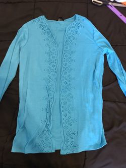 Ladies m medium blue faux jacket top