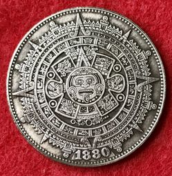 Aztec Calendar Highly Detailed Tibetan Silver Coin. First $20 Offer Automatically Accepted. Shipped Same Day