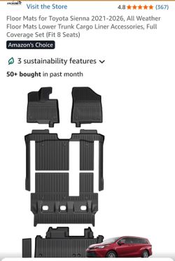 Floor Mats for Toyota Sienna 2021-2026, All Weather Floor Mats Lower Trunk Cargo Liner Accessories, Full Coverage Set (Fit 8 Seats)