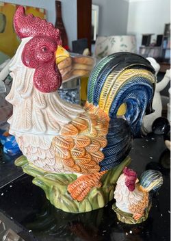 Ceramic 13” Rooster Cookie Jar & Pepper Shaker