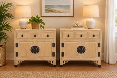 Asian-Style Wood Century Nightstands 26”w x 16”d x 26” h