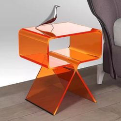 NEW Nightstand Acrylic Small Bedside Table Modern End Table Sofa Side Table for Living Room (Orange)