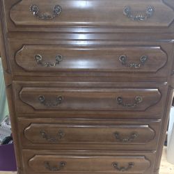 Vintage Dresser Klings 38" Across Top 50" Tall Brown Solid Wood 5 Drawers Heavy