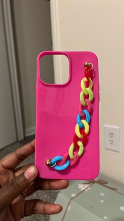 Pink iPhone Case with Colorful Chain Strap