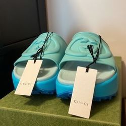 Miami rubber platform slides gucci Teal 