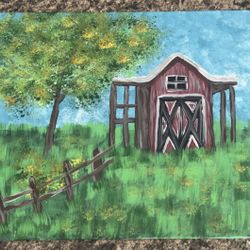 Hand Painted Farmhouse Barn 16x12 Inches