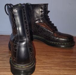 Limited Edition Halloween 2018 Dr. Martens 1460 Skull Web Smooth Black Leather w/ Spider Web & Skull Graphic w/ Neon Green Stitching and Iconic "with