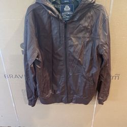 New American Rack brown Leatehr mens hooded coat size Medium 