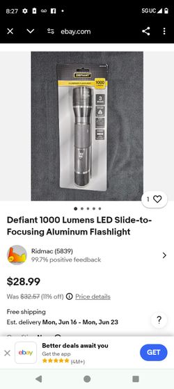 Defiant Aluminum Flashlight 1000 Lumens 