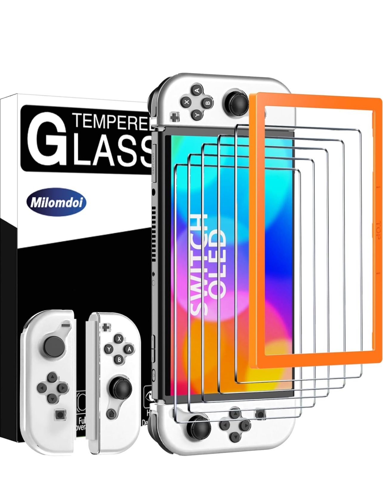 5 Pack Tempered Glass Screen Protector for Nintendo Switch OLED Model with 2 Pack Clear Joy Con Soft Case