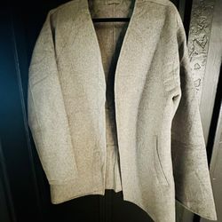 ZARA MAN Minimalist Open-Front Wool-Blend Jacket – Size XL – Light Gray