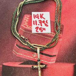 For Wedding 14K Solid Gold Tenis Chain and Pendant CUBIC ZIRCONIUM STONES 11.7Gr 25 Inches Long 