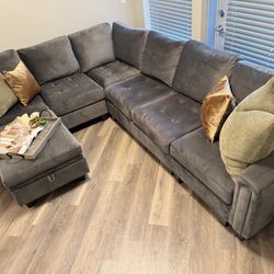 Belffin Velvet Modular Sectional Sofa with Storage Ottoman – $750