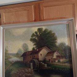 Old Antique Oil On Canvas Water Mill Cottage Painting Signed Righ Schmidt Dated 1905