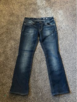 Miss Me Bootcut Jeans Women’s Size 32 Dark Wash Cross Pocket Rhinestone Embroidered
