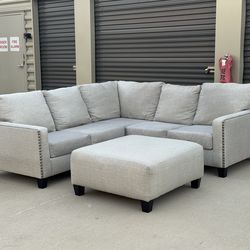 Gray L-Shape Sectional and Ottoman