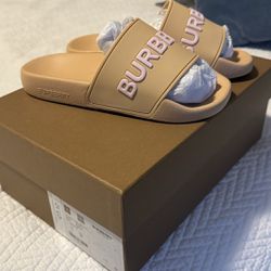 Burberry Pink And Tan Slides Size 4 Woman